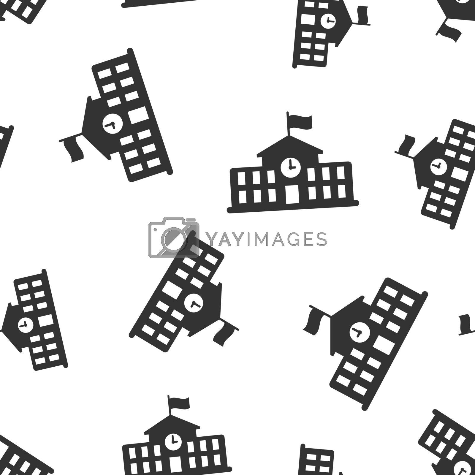 School building icon seamless pattern background. College education vector illustration. Bank, government symbol pattern.