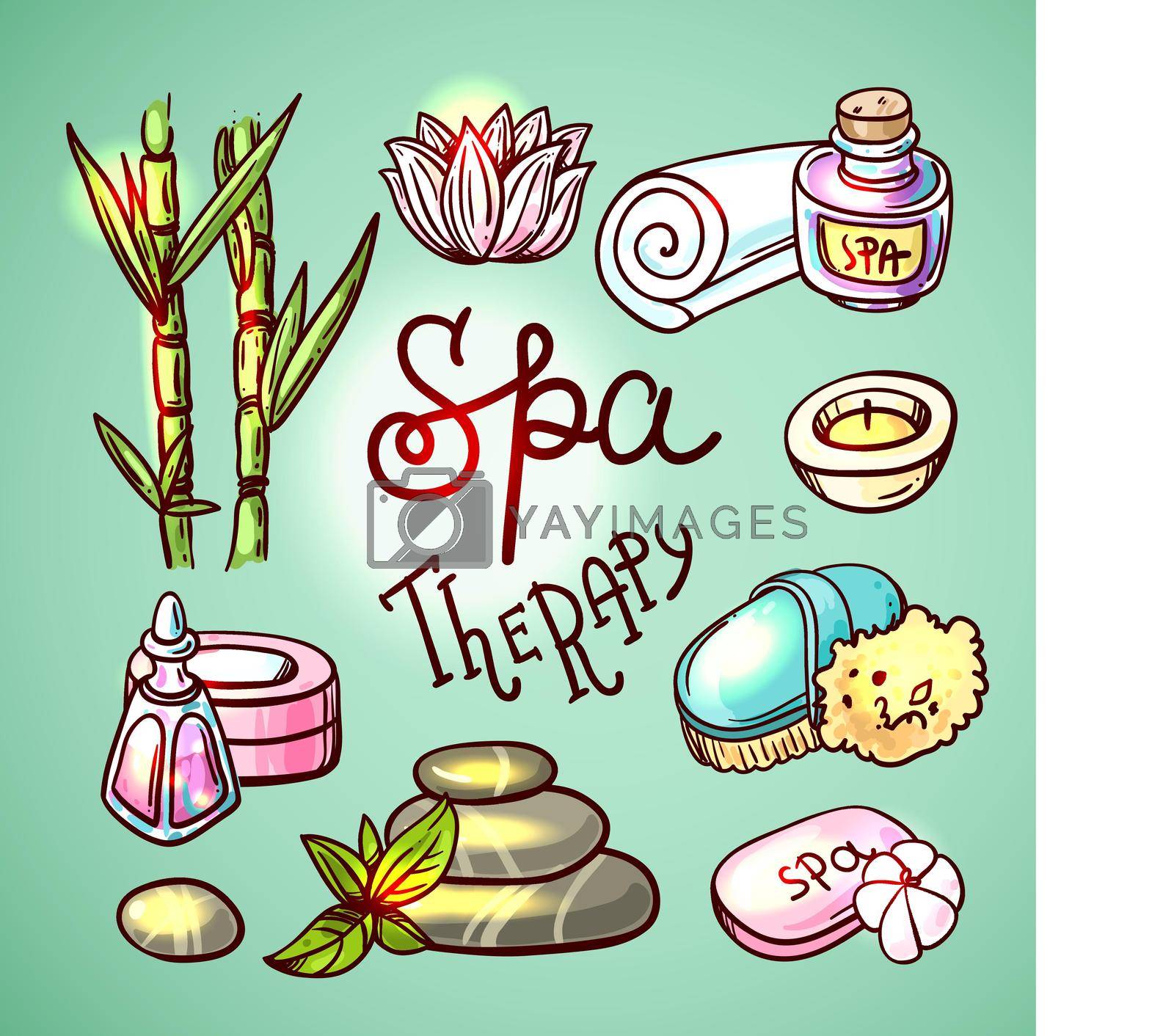 Beautiful hand drawn vector illustration spa for your design. Spa therapy.