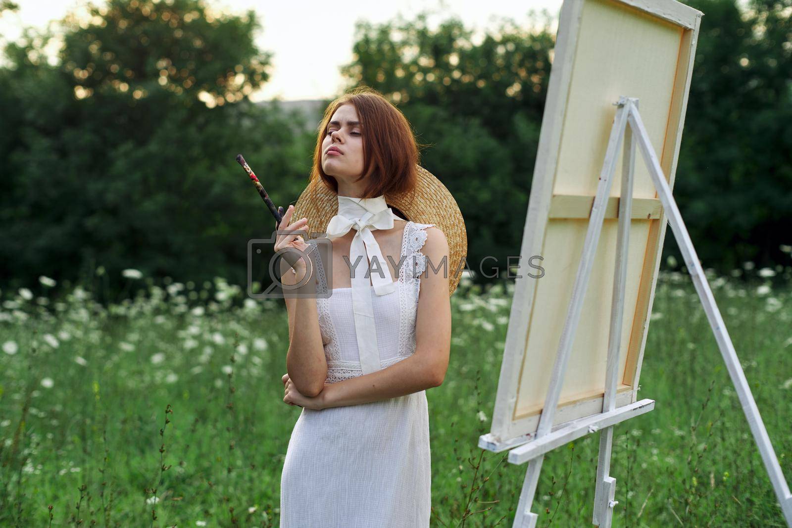 woman artist outdoors landscape creative hobby lifestyle. High quality photo