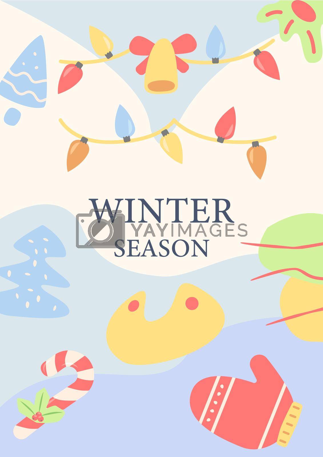New Year celebration abstract poster template. Winter season. Commercial flyer design with flat illustration. Vector cartoon promo card with organic shapes. Wintertime advertising invitation