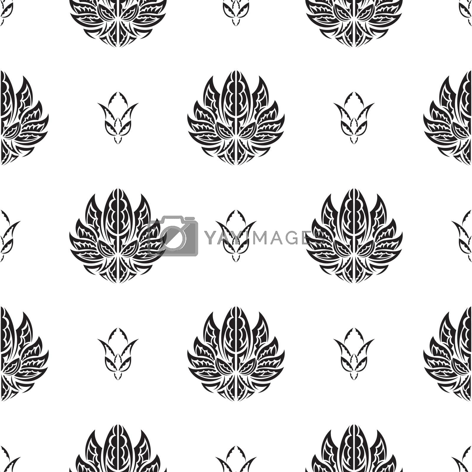 Black-white Seamless pattern with lotuses in Simple style. Good for backgrounds and prints. Vector illustration.