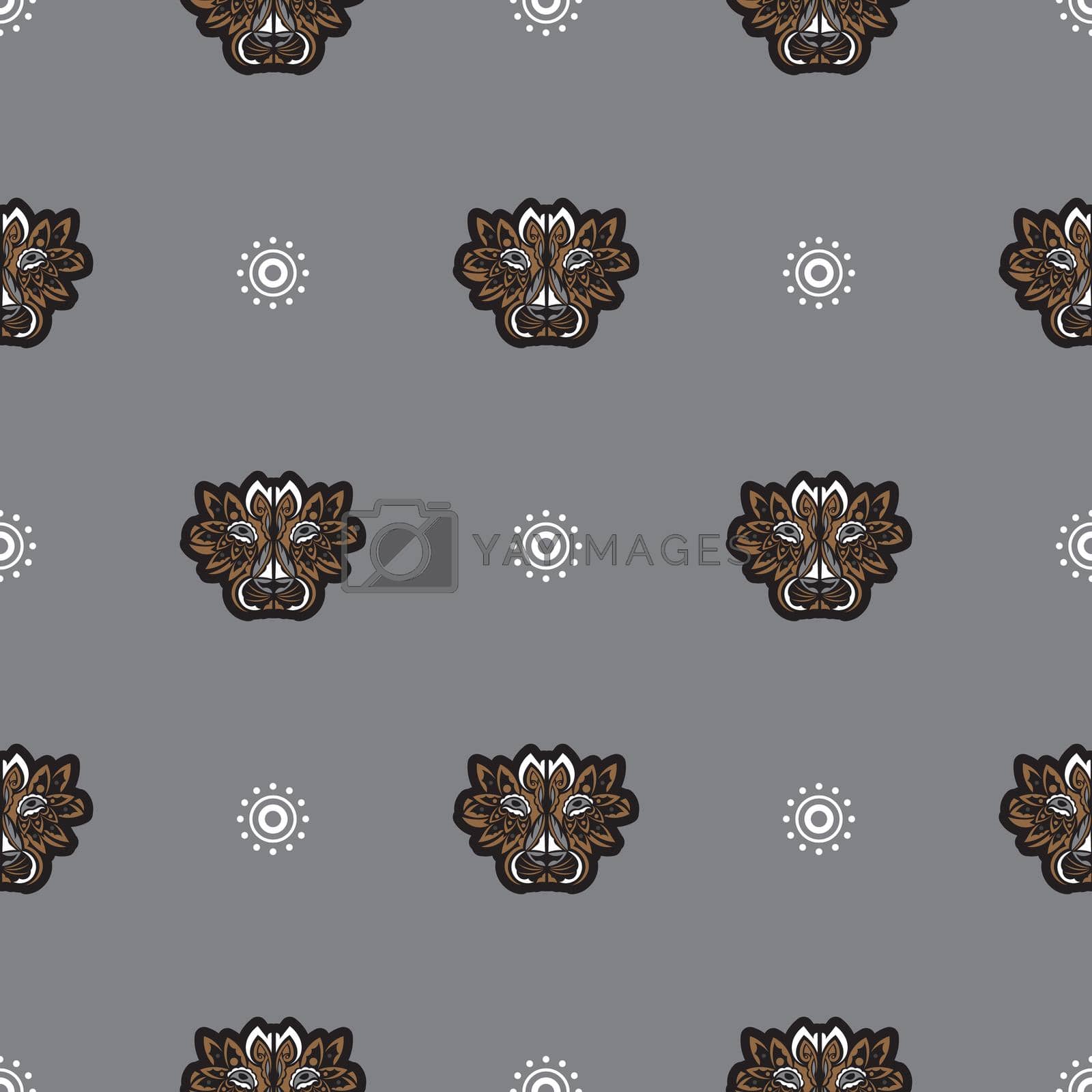 Seamless pattern with tiger head in simple boho style. Good for backgrounds and prints. Vector illustration.