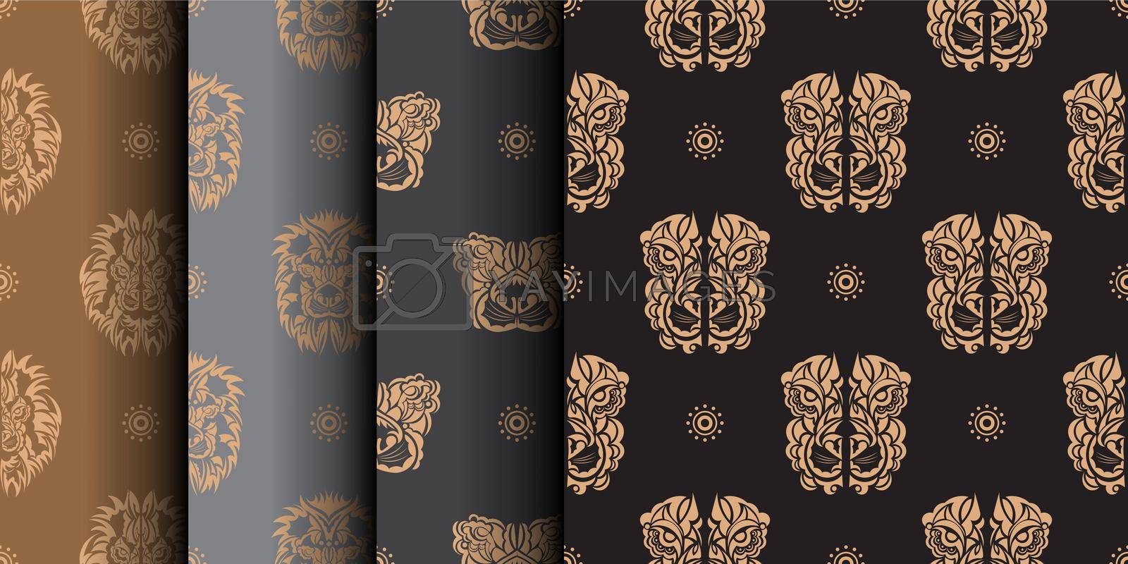 Set of Seamless pattern with a tiger head in a simple style. Good for backgrounds and prints. Vector illustration.