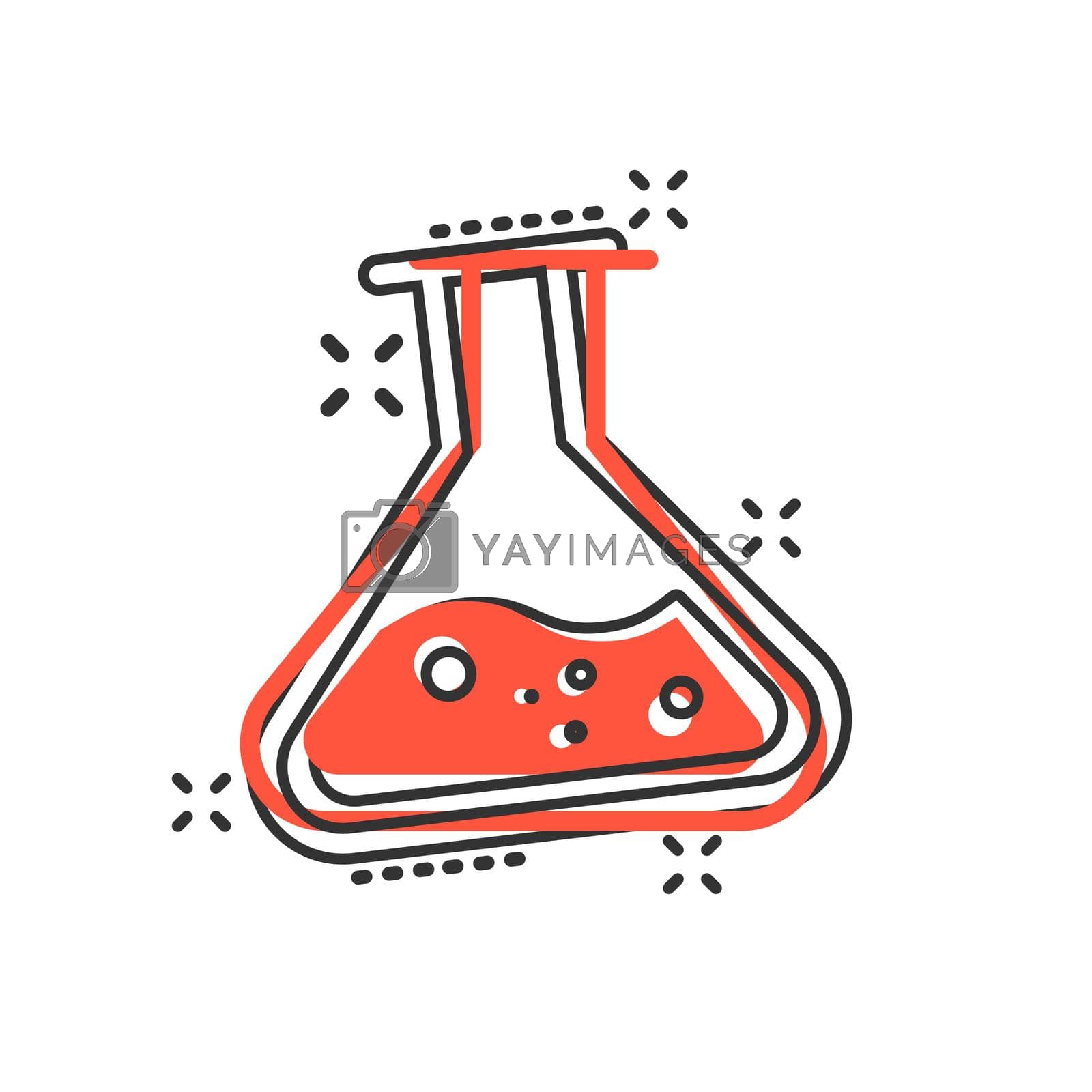 Royalty free image of Chemistry beakers sign icon in comic style. Flask test tube vector cartoon illustration on white isolated background. Alchemy business concept splash effect. by LysenkoA