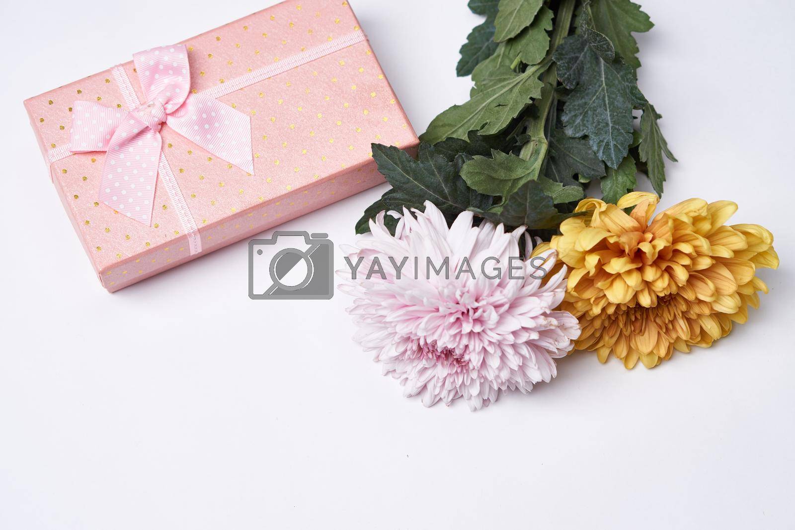 Gift pink box flowers decoration wedding celebration. High quality photo