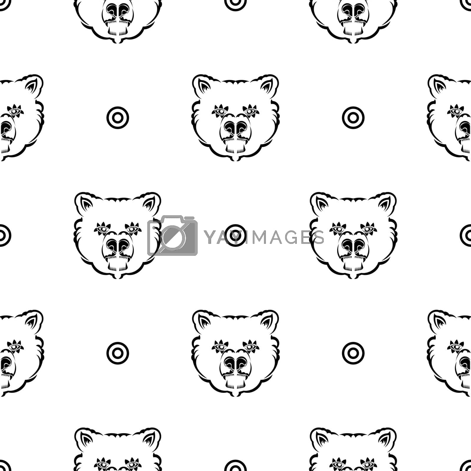 Black-white seamless pattern with bear face. Good for garments, textiles, backgrounds and prints. Vector illustration.