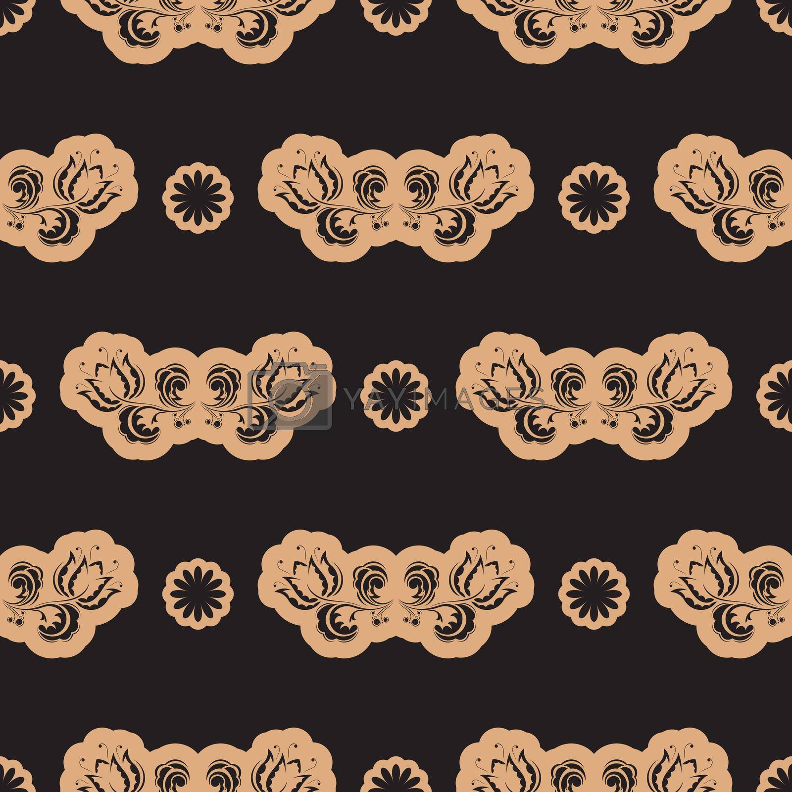 Seamless luxury pattern with flowers and monograms in Simple style. Good for garments, textiles, backgrounds and prints. Vector illustration.