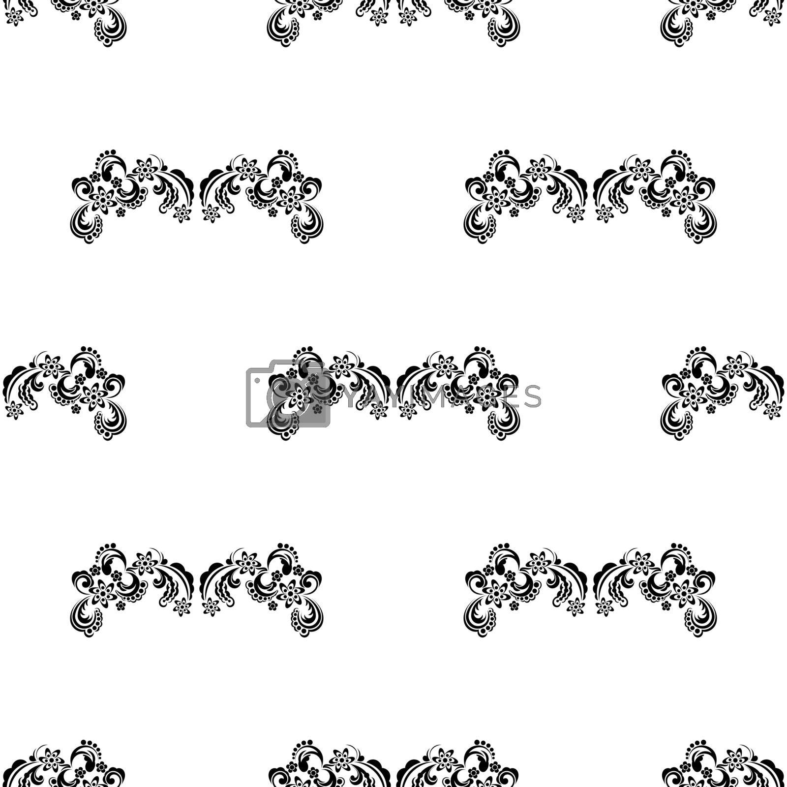 Seamless black and white pattern with monograms in the Baroque style. Good for backgrounds and prints. Vector illustration.