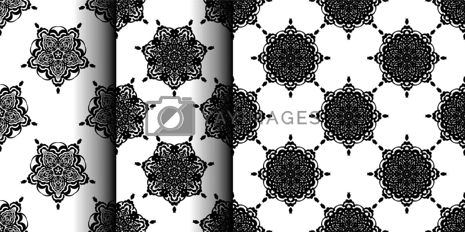 Seamless geometric line pattern set in eastern or arabic style. Black and white background. Good for backgrounds and prints. Vector illustration.