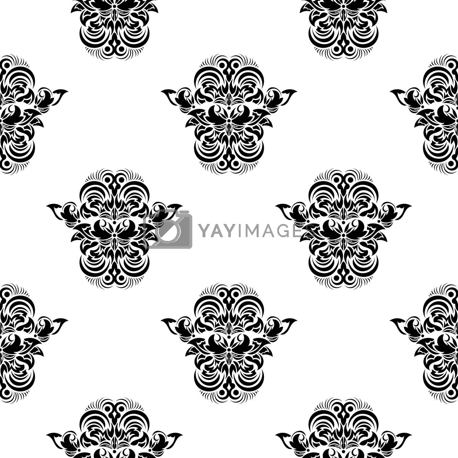 Seamless black and white pattern with monograms in the Baroque style. Good for backgrounds and prints. Vector illustration