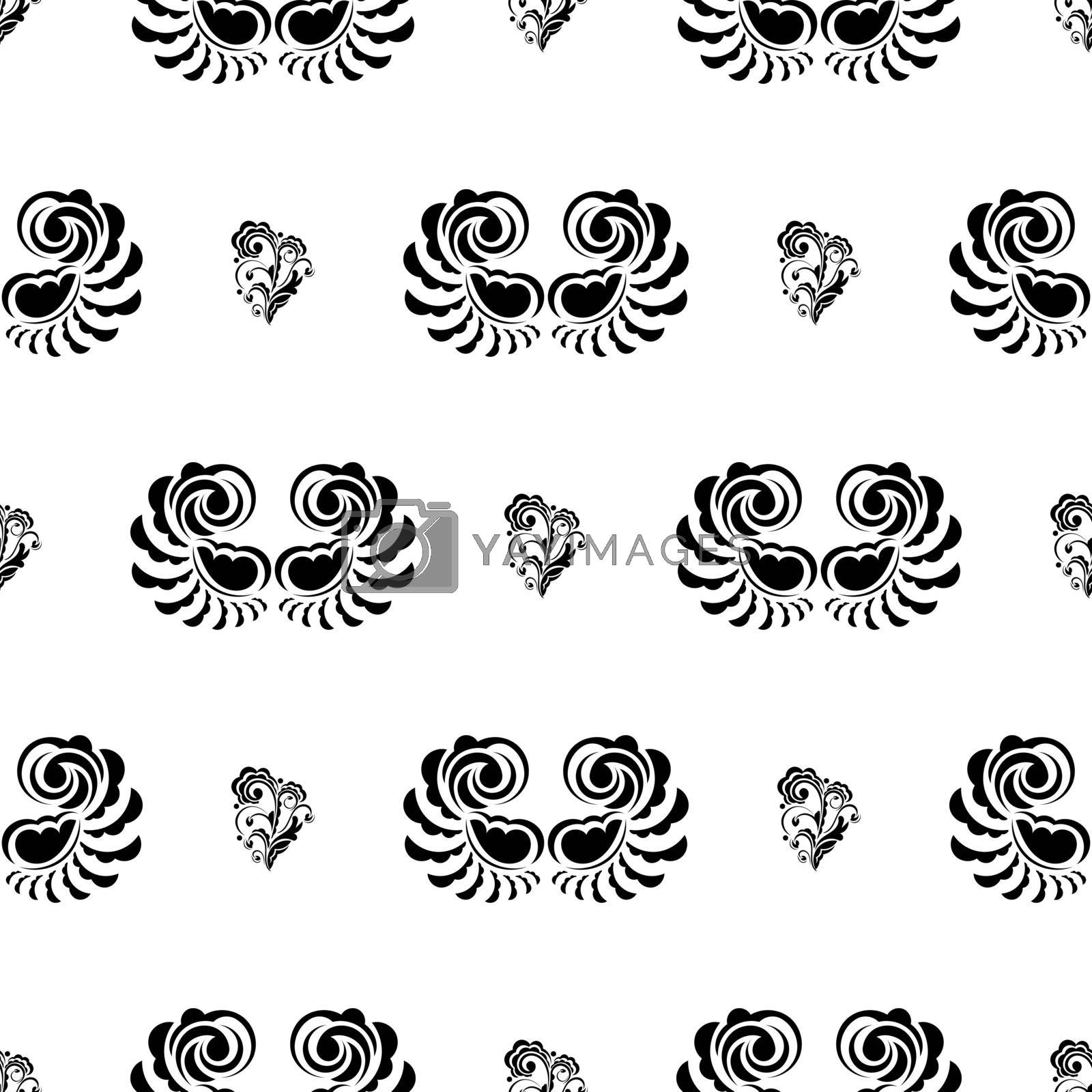 Seamless black and white pattern with monograms in the Baroque style. Good for garments, textiles, backgrounds and prints. Vector illustration.