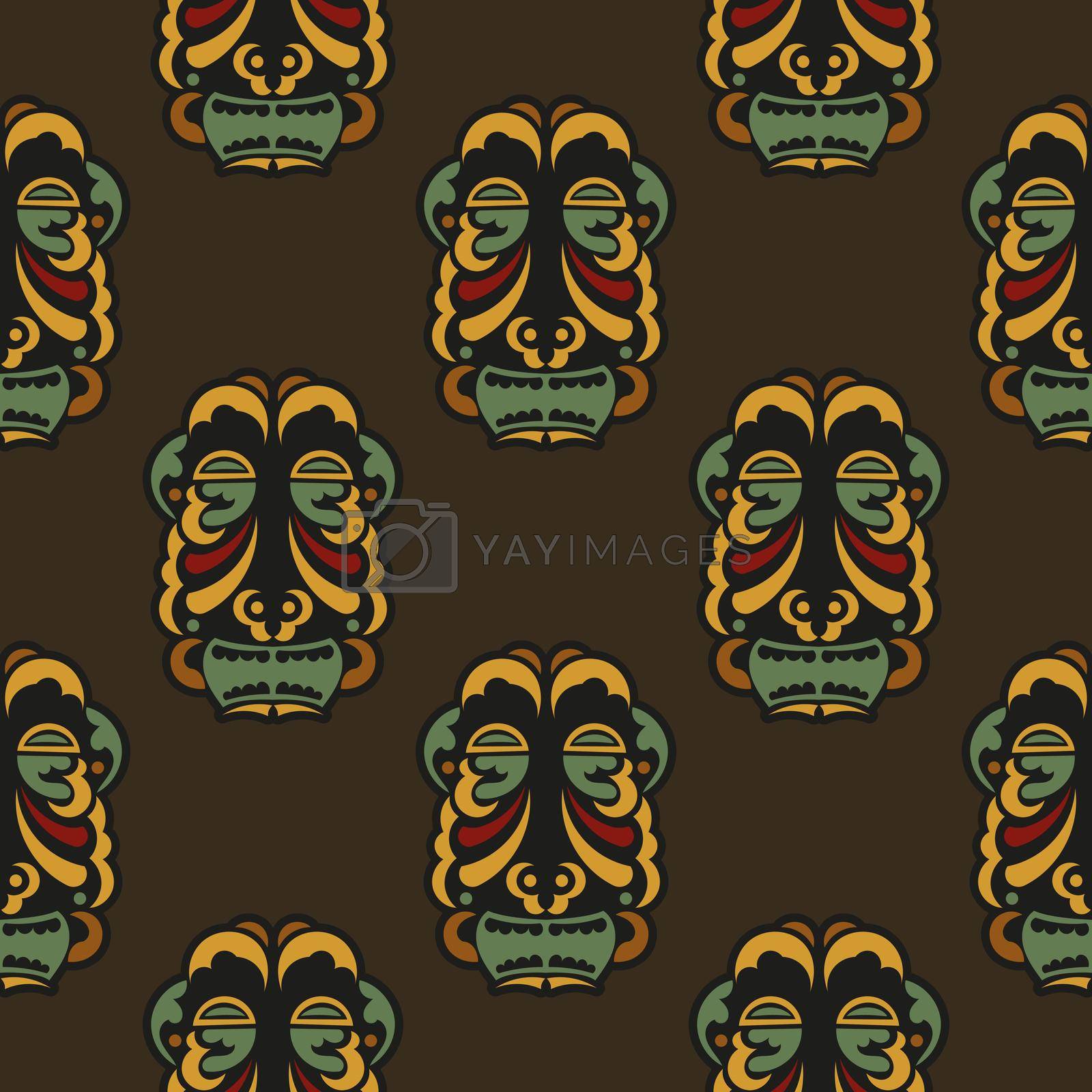 Seamless pattern with masks of the gods in the colors of the baroque style. Good for clothing, textiles, backgrounds and prints. Vector illustration.