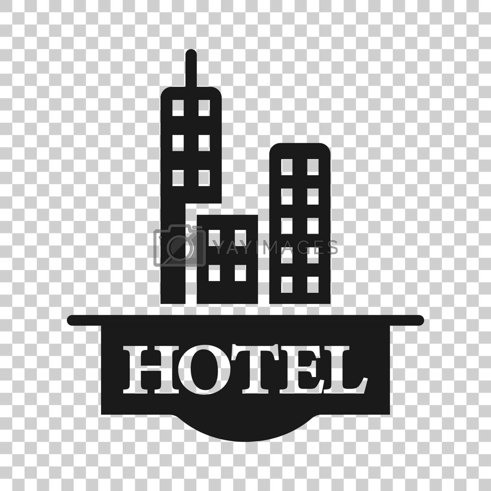 Royalty free image of Hotel sign icon in flat style. Inn building vector illustration on white isolated background. Hostel room business concept. by LysenkoA