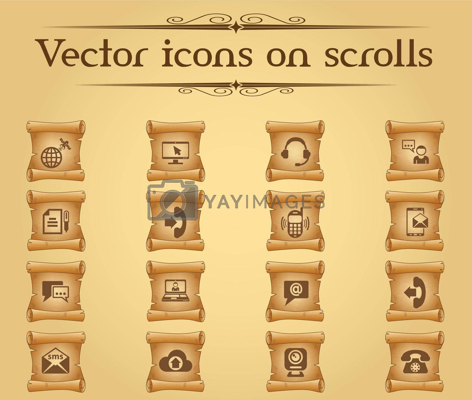 communication vector icons on scrolls for your creative ideas