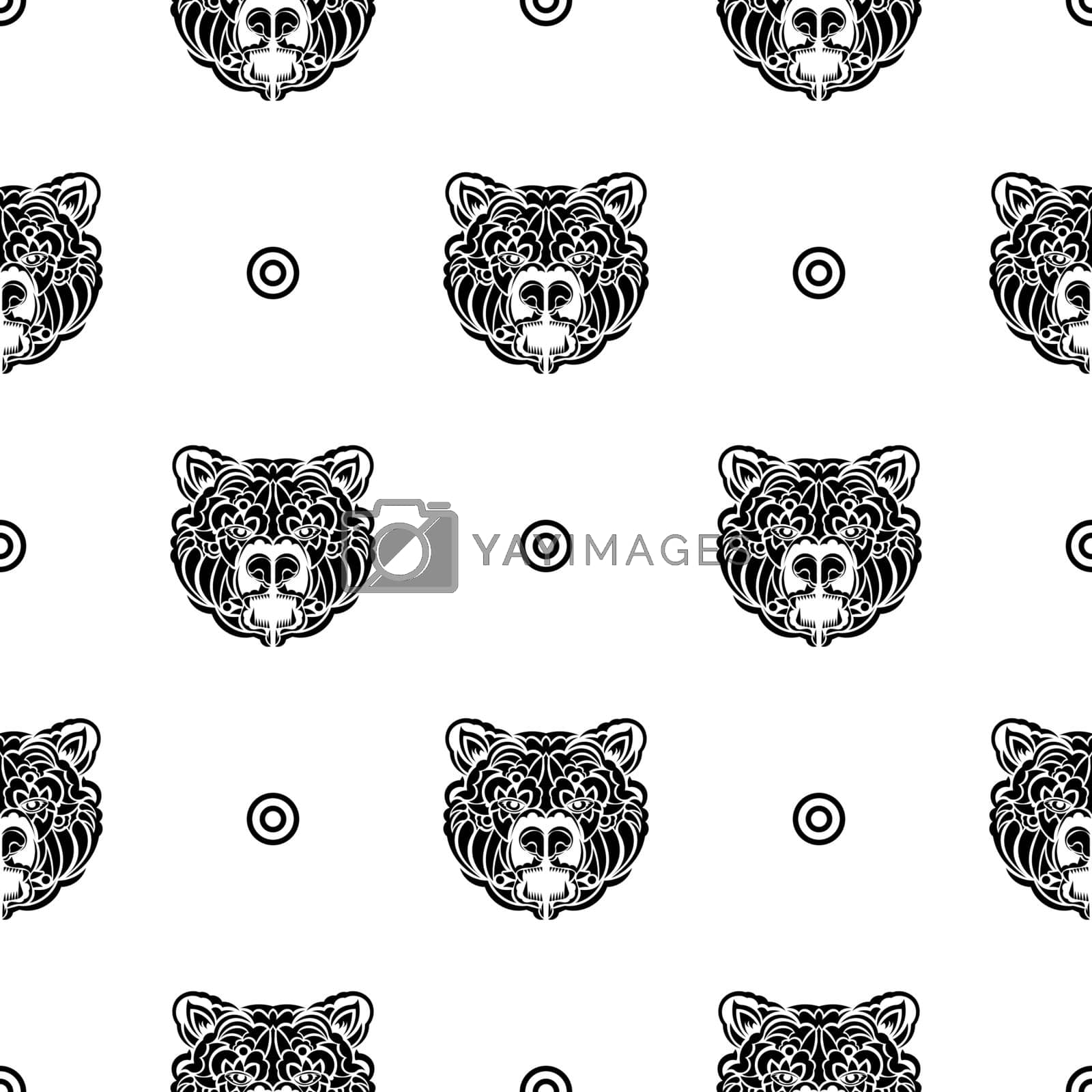 Black-white seamless pattern with bear face. Good for garments, textiles, backgrounds and prints. Vector illustration.