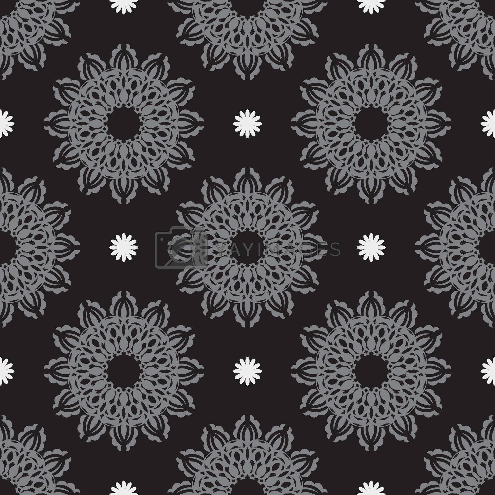 Black-gray seamless pattern with decorative ornaments. Good for clothing, textiles, backgrounds and prints. Vector illustration.