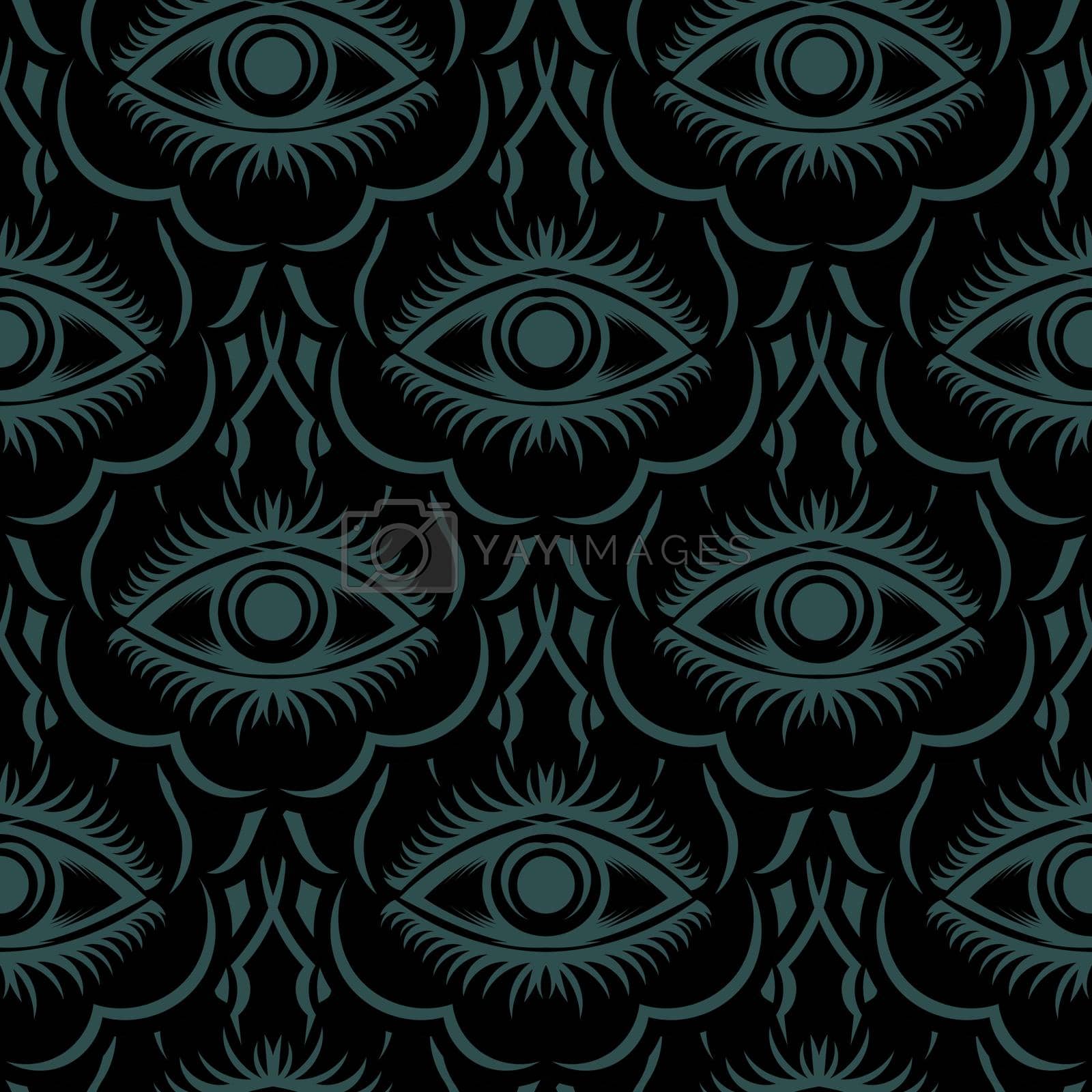 Dark green seamless pattern All seeing eye. Good for clothing, textiles, backgrounds and prints. Vector illustration.