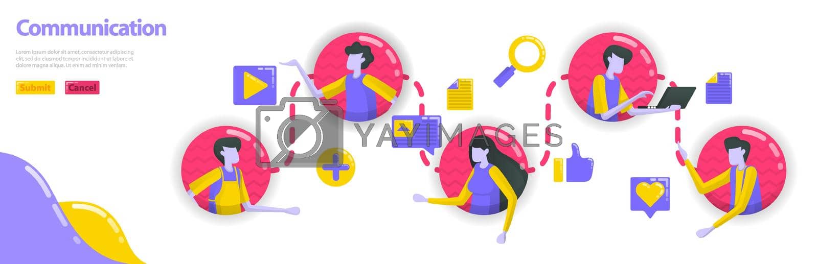 Royalty free image of Illustration of communication. people are connected to each other in communication and community line. social media connects people. Flat vector concept for Landing page, website, mobile, apps, banner by yayimage