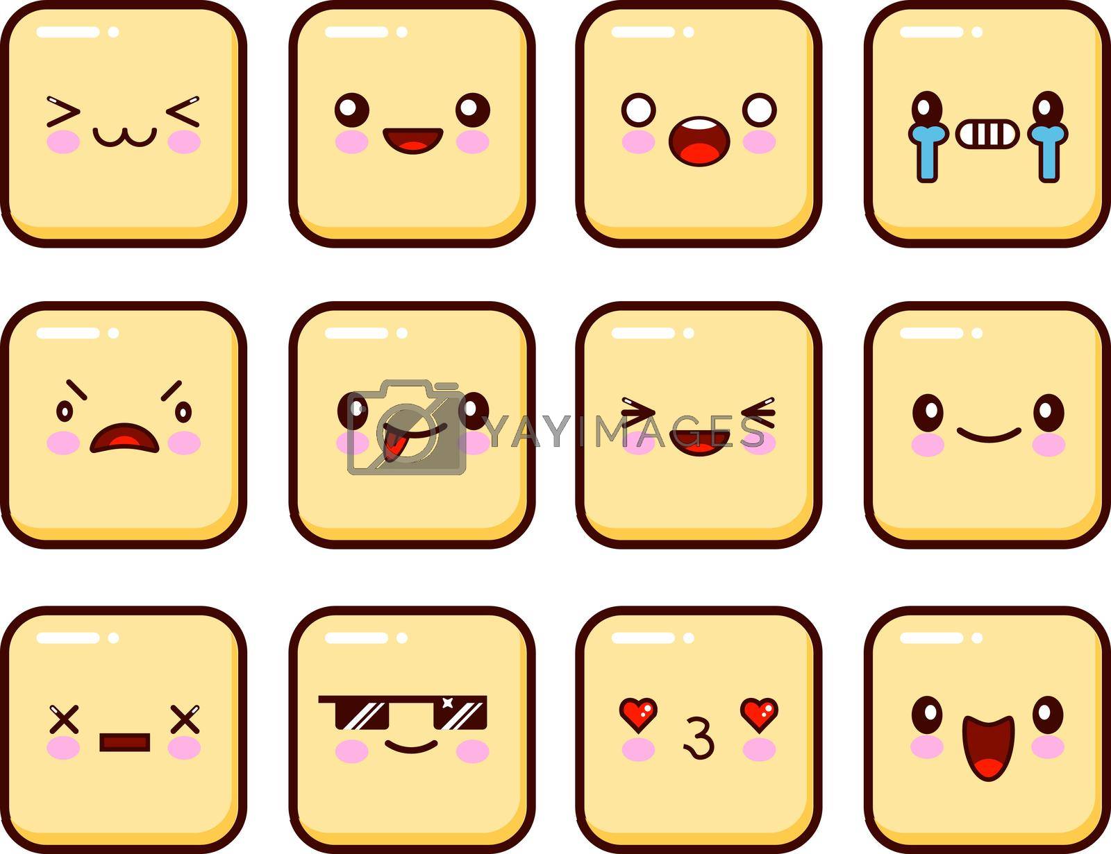 Royalty free image of Great set of yellow emotions. Emoji for Web. Anger and compassion. Laughter, tears. Smile sadness surprise. Happiness fear. by Alxyzt