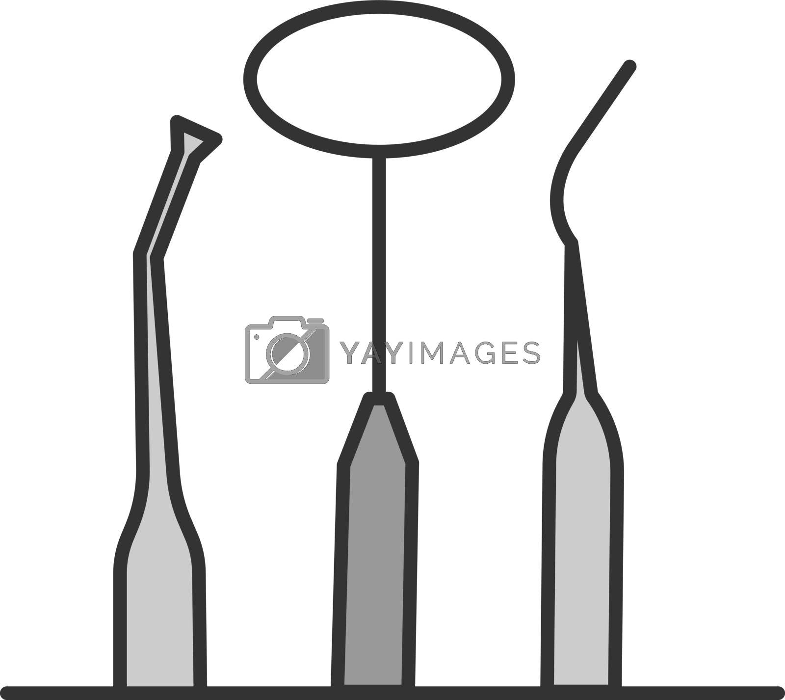 Dental instruments color icon. Mouth mirror, dental probe and dentist's excavator. Isolated vector illustration