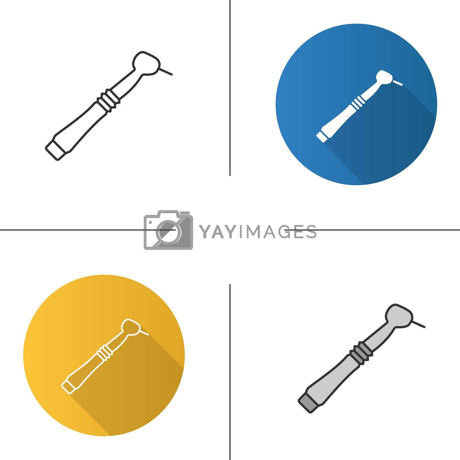 Dental drill icon. Dental handpiece. Flat design, linear and color styles. Isolated vector illustrations
