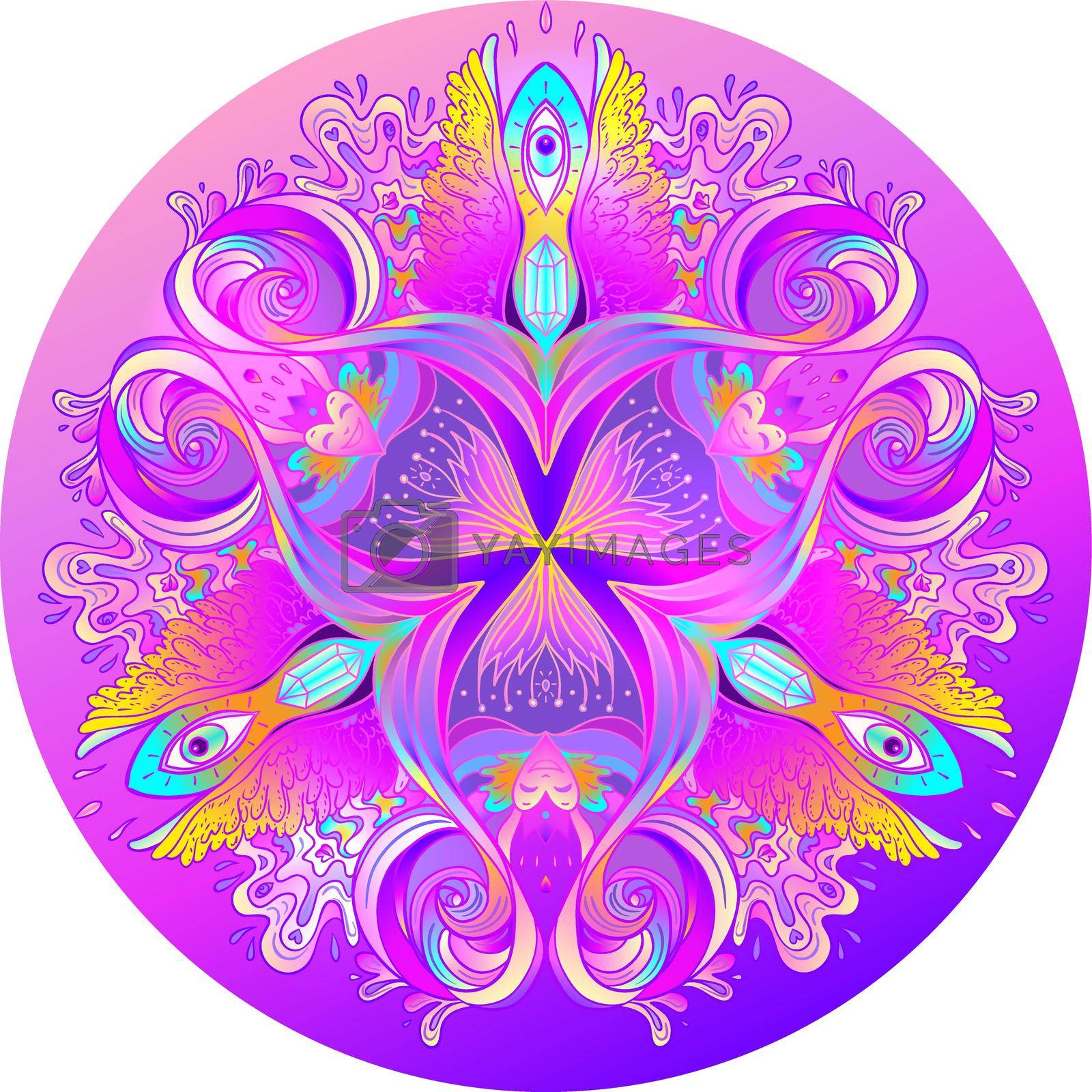 Royalty free image of Psychedelic mandala. Mandala. Beautiful vintage round pattern. Vector illustration. Psychedelic composition. Indian. by varka