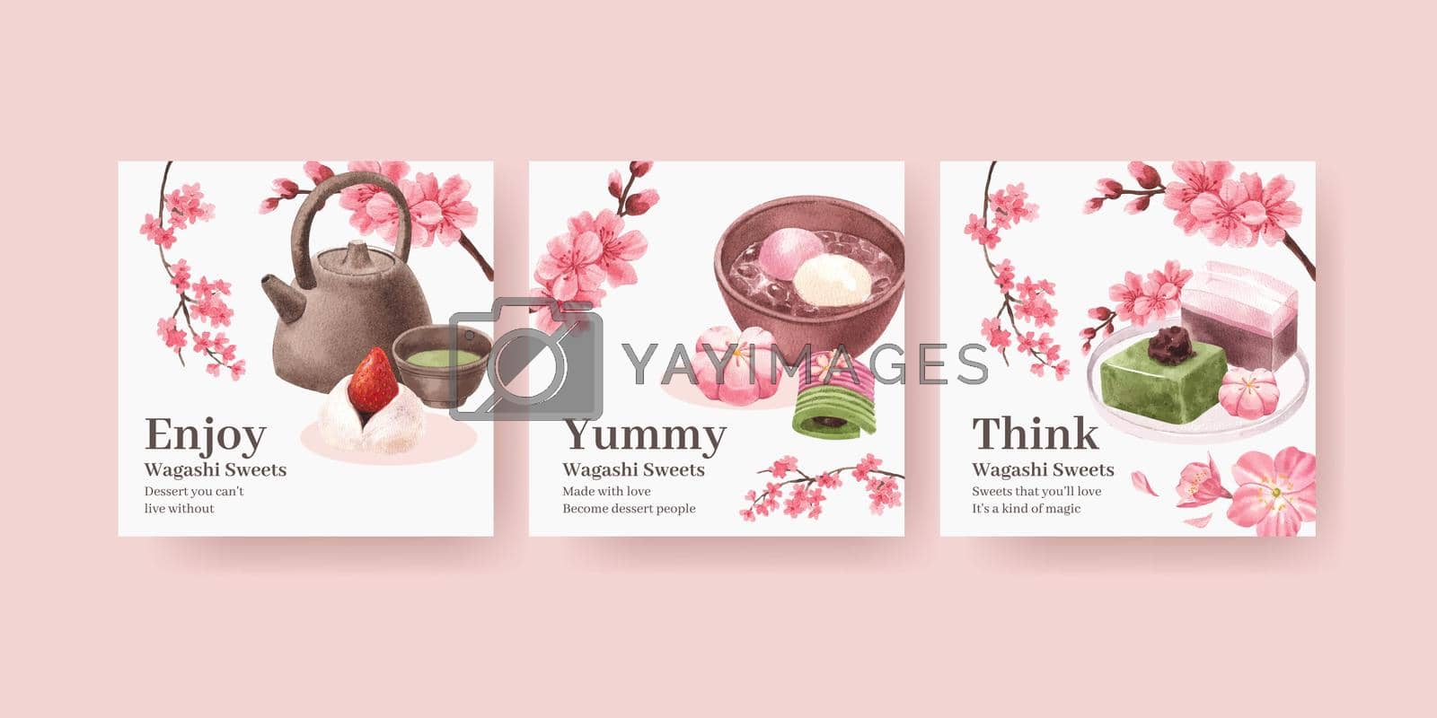 Royalty free image of Banner template with wagashi Japanese dessert concept,watercolor style by Photographeeasia