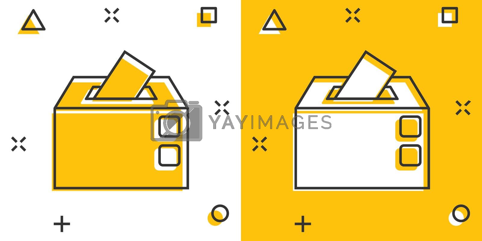 Royalty free image of Election voter box icon in comic style. Ballot suggestion vector cartoon illustration pictogram. Election vote business concept splash effect. by LysenkoA