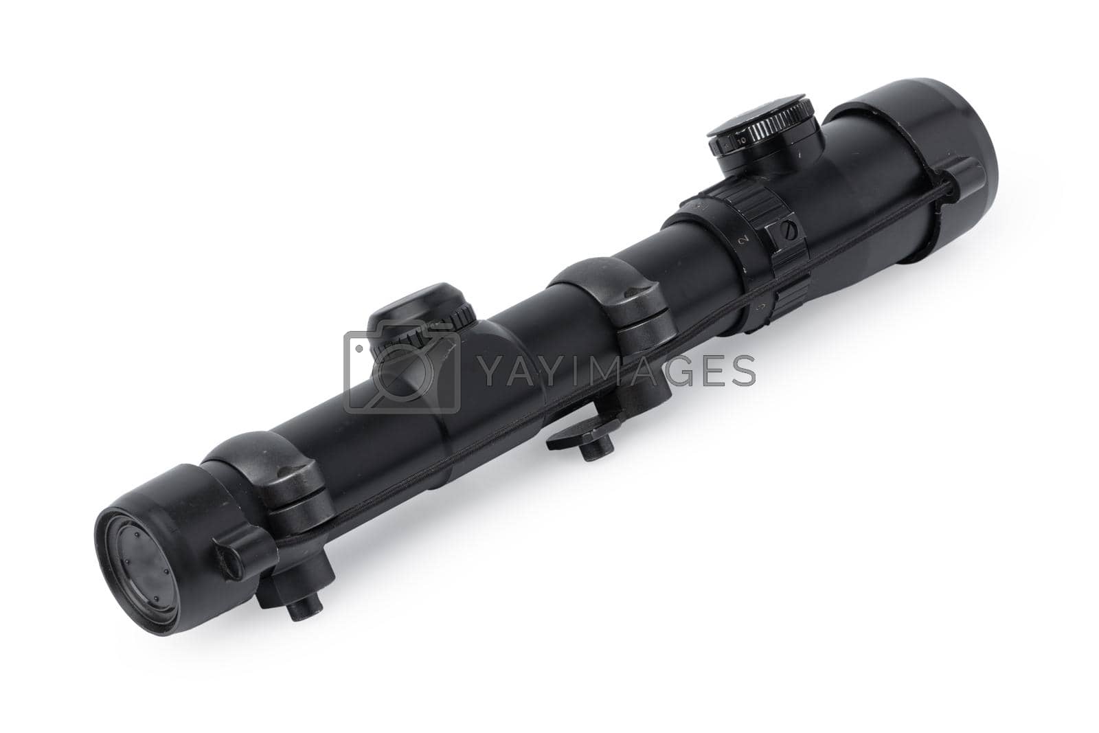 Royalty free image of Black optical scope for weapon isolated on white by Fabrikasimf