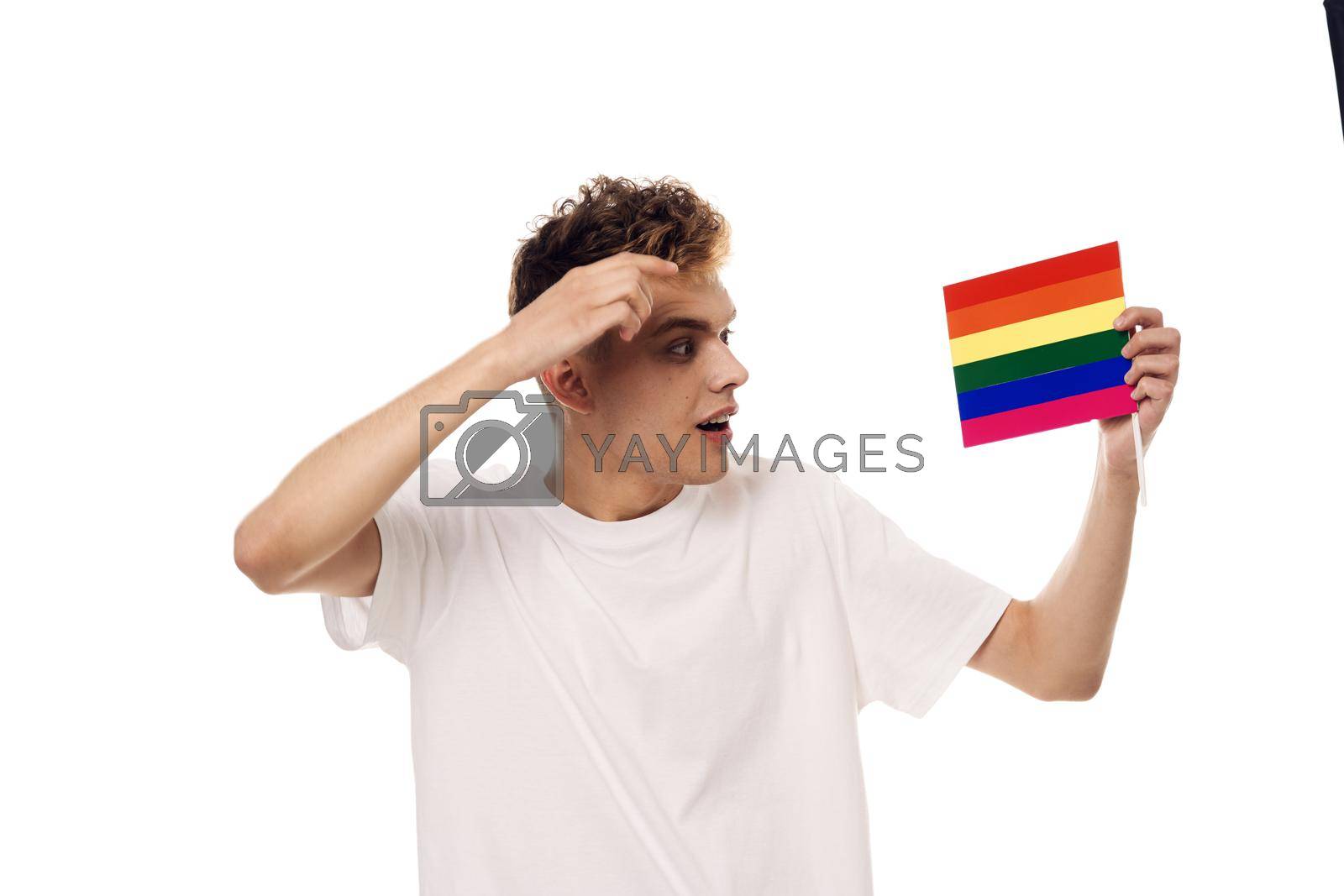 Royalty free image of man with flag community transgender freedom discrimination by Vichizh