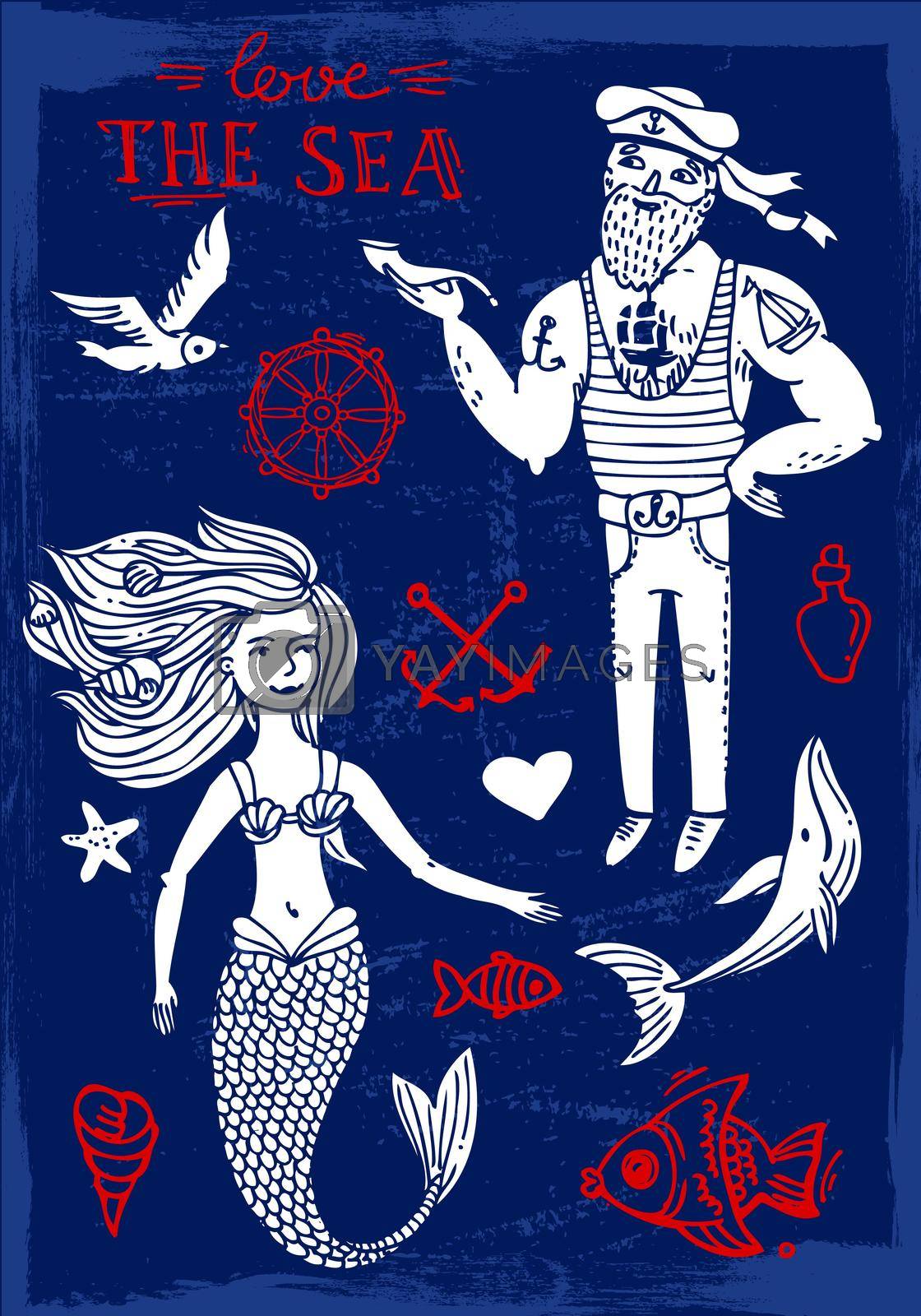 Royalty free image of sailor and mermaid by steshnikova