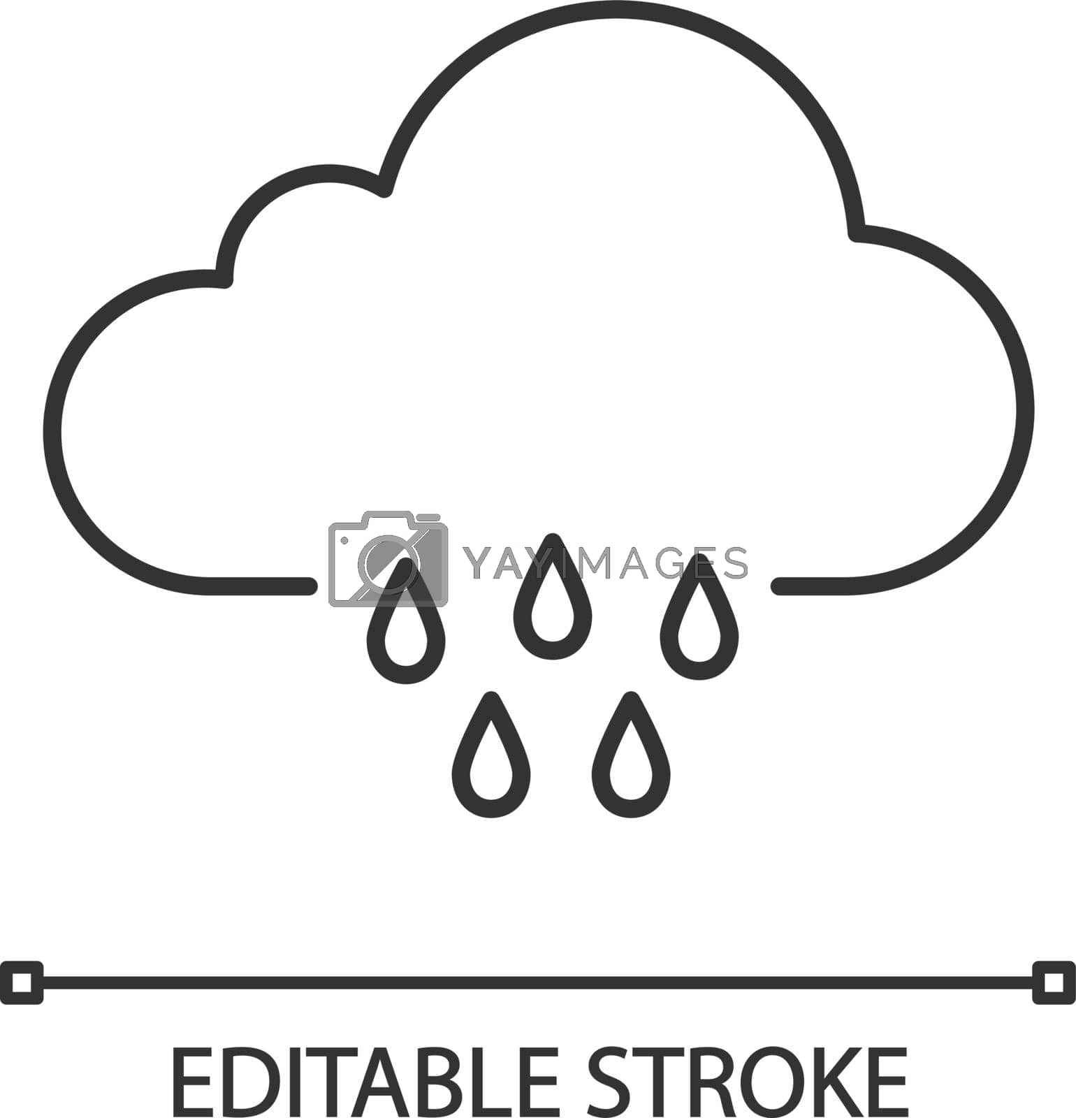 Rainy weather linear icon. Rain. Thin line illustration. Light rain. Drizzle or shower. Weather forecast. Contour symbol. Vector isolated outline drawing. Editable stroke
