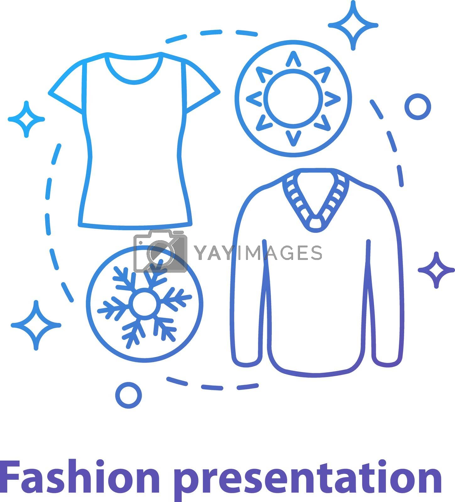 Fashion presentation concept icon. Clothes store idea thin line illustration. Summer and winter clothes collections. Vector isolated outline drawing