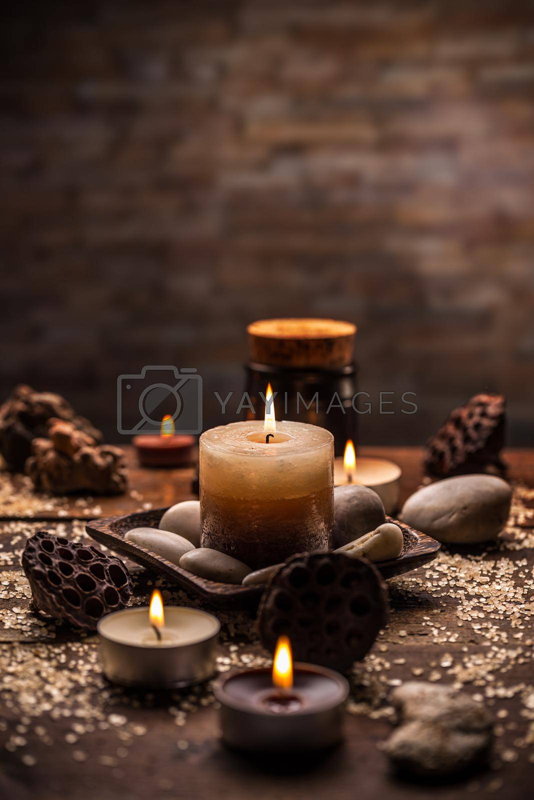 Spa and wellness setting with burning candles