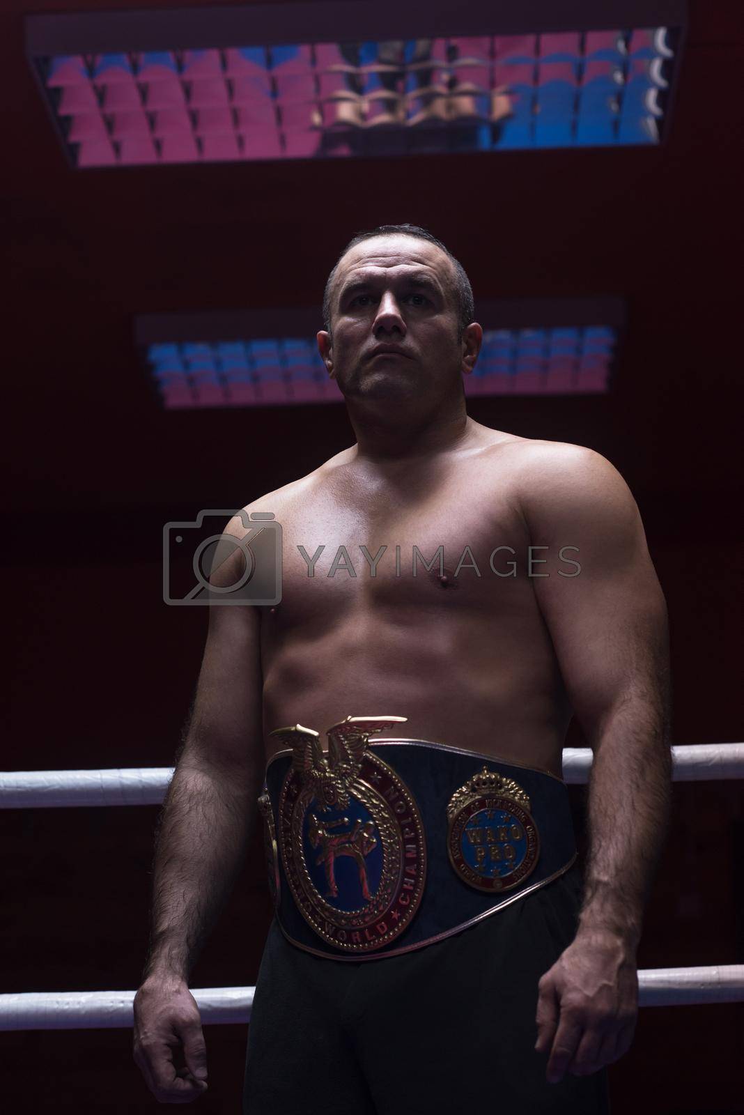 Royalty free image of kick boxer with his championship belt by dotshock