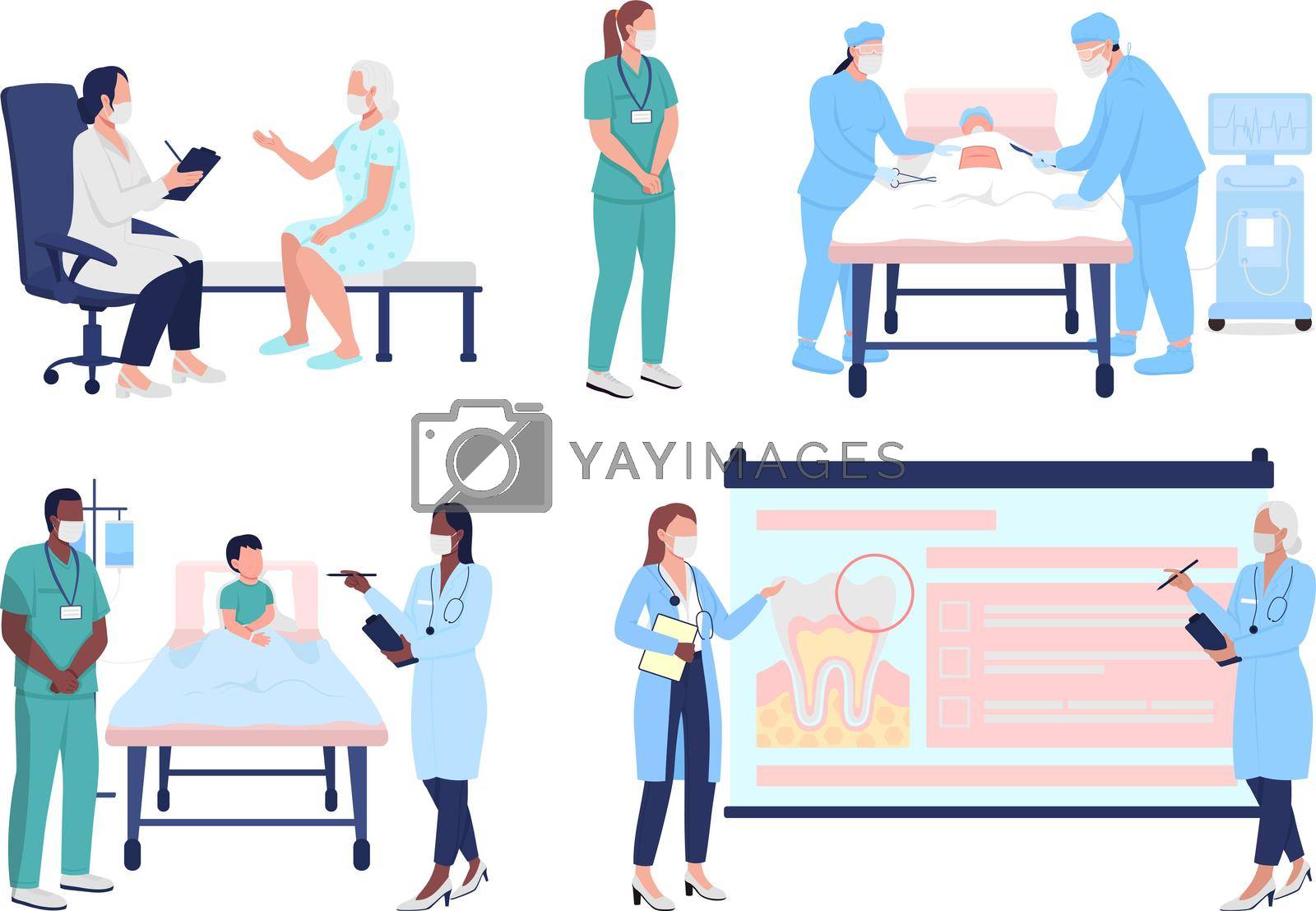 Medical education semi flat color vector character set. Posing figures. Full body people on white. Medicine isolated modern cartoon style illustration for graphic design and animation collection