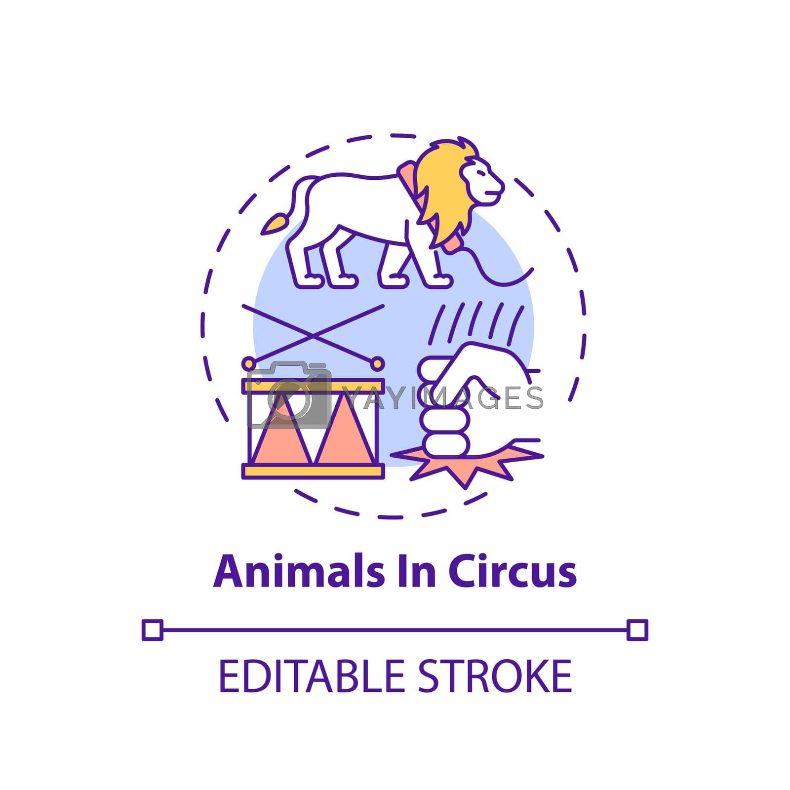 Animals in circuses concept icon. Cruelty for entertainment and amusement. Animal abuse, wildlife harm idea thin line illustration. Vector isolated outline RGB color drawing. Editable stroke