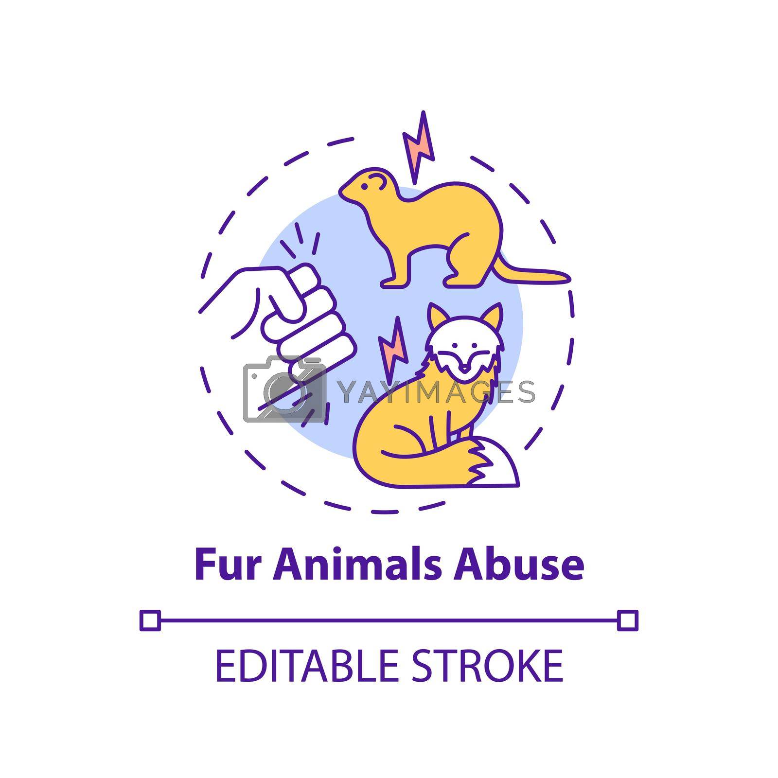 Fur animals abuse concept icon. Harm to fox. Mink coat. Animal abuse. Wildlife conservation. Fur factory idea thin line illustration. Vector isolated outline RGB color drawing. Editable stroke