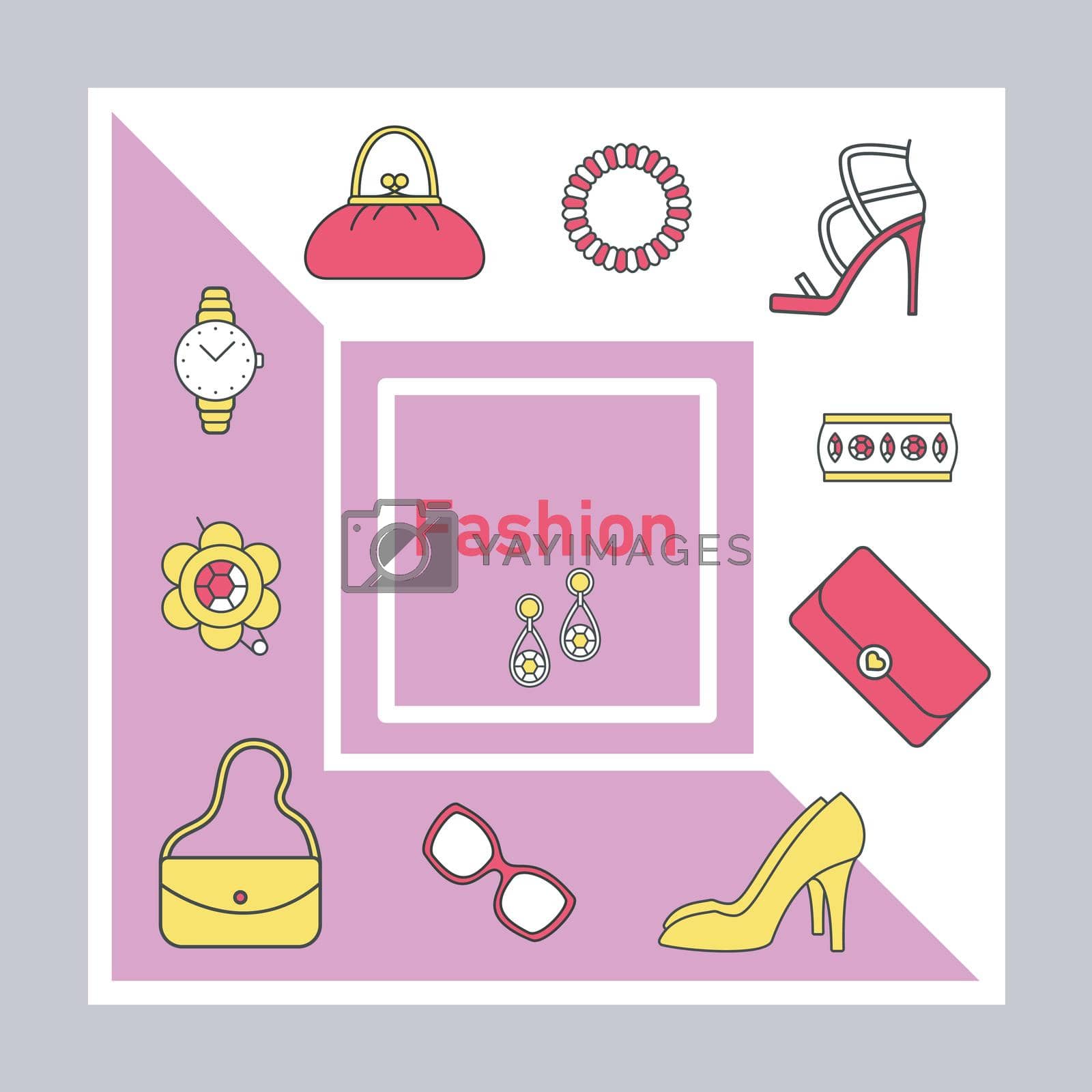 Fashion social media posts mockup. Online shopping. Ad web banner template. Accessories store. Social network booster, content layout. Isolated promotion frame with copyspace, headlines, linear icons