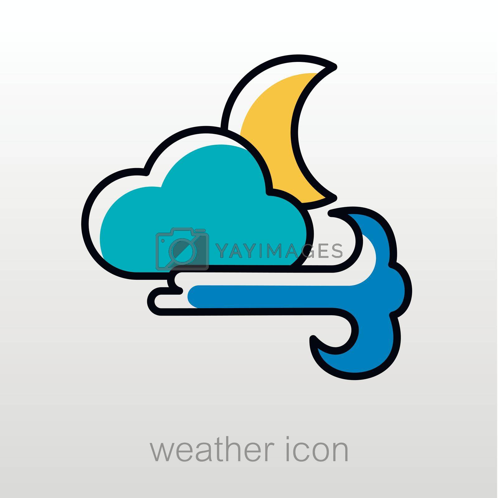 Moon Cloud blows Wind outline icon. Sleep night dreams symbol. Meteorology. Weather. Vector illustration eps 10