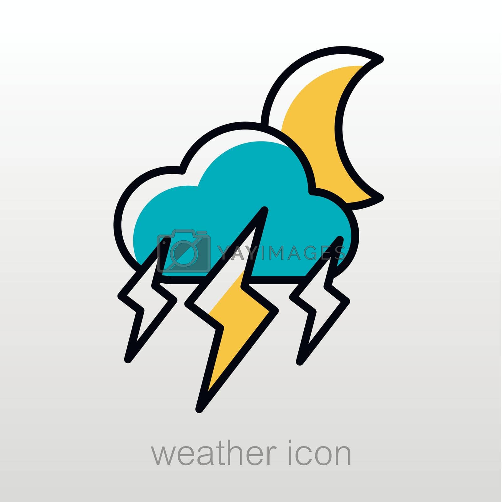 Moon Storm Cloud Lightning outline icon. Sleep night dreams symbol. Meteorology. Weather. Vector illustration eps 10