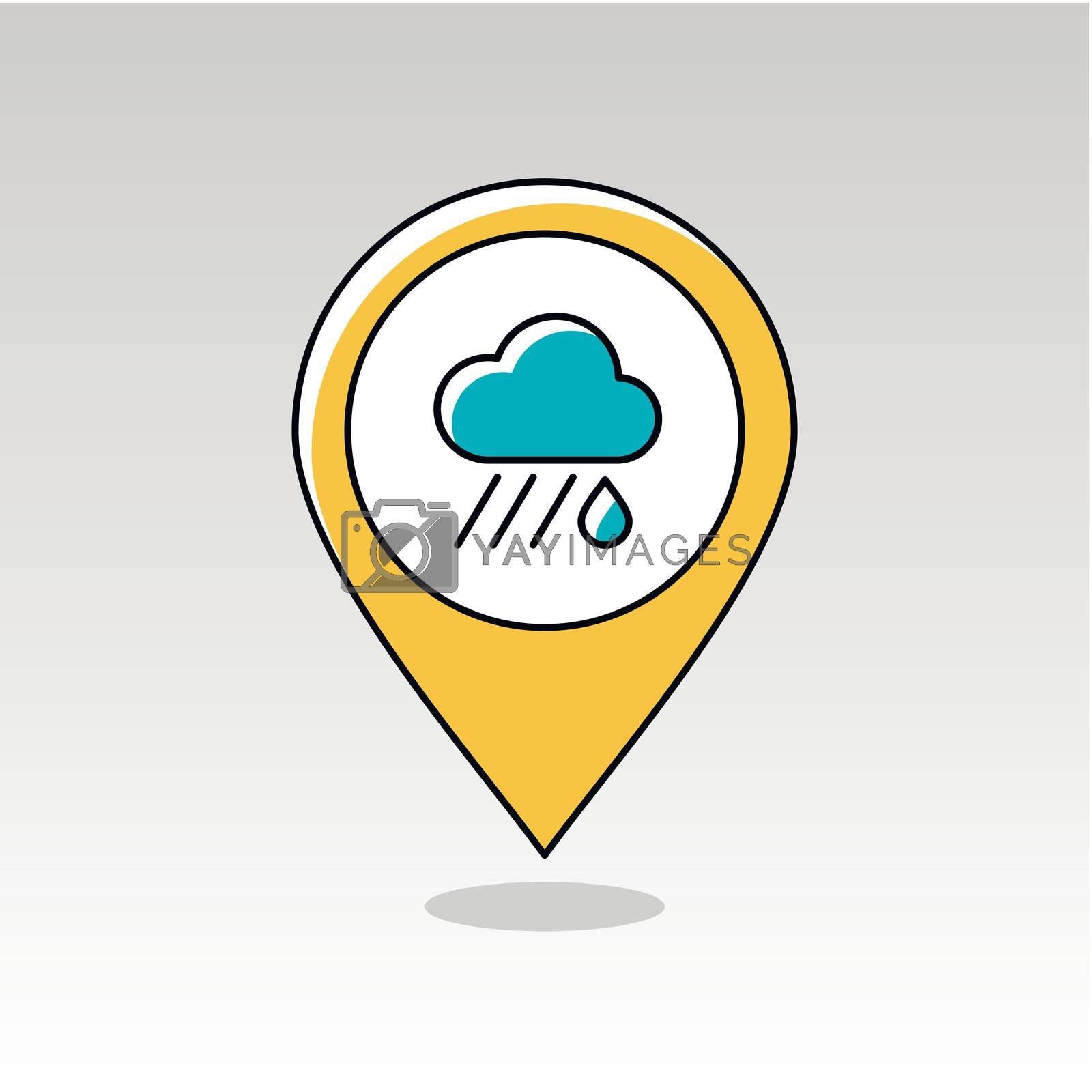 Rain Cloud outline pin map icon. Map pointer. Map markers. Downpour, rainfall. Weather. Vector illustration eps 10