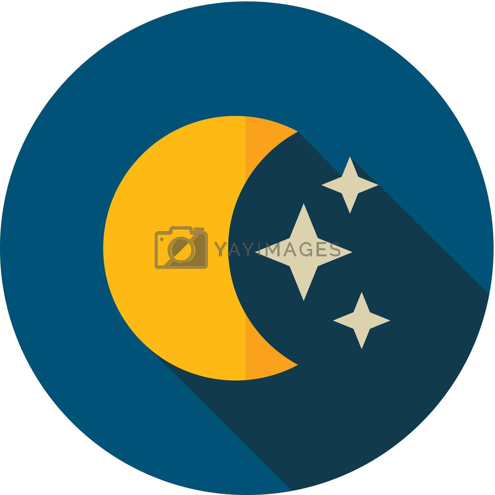 Moon and stars flat icon. Sleep dreams symbol. Meteorology. Weather. Vector illustration eps 10