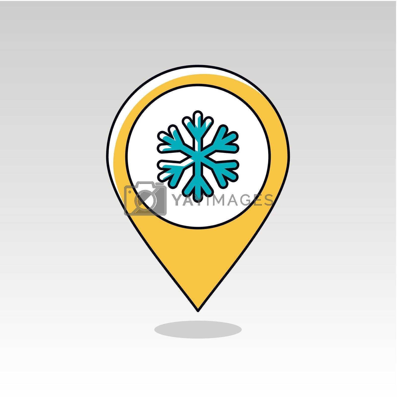 Snowflake Snow outline pin map icon. Map pointer. Map markers. Meteorology. Weather. Vector illustration eps 10