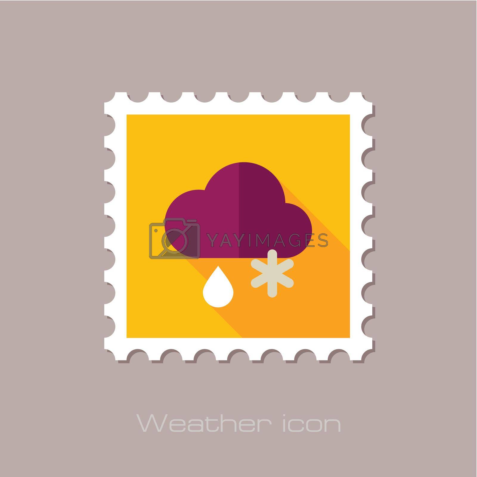 Cloud with Snow and Rain flat stamp. Meteorology. Weather. Vector illustration eps 10