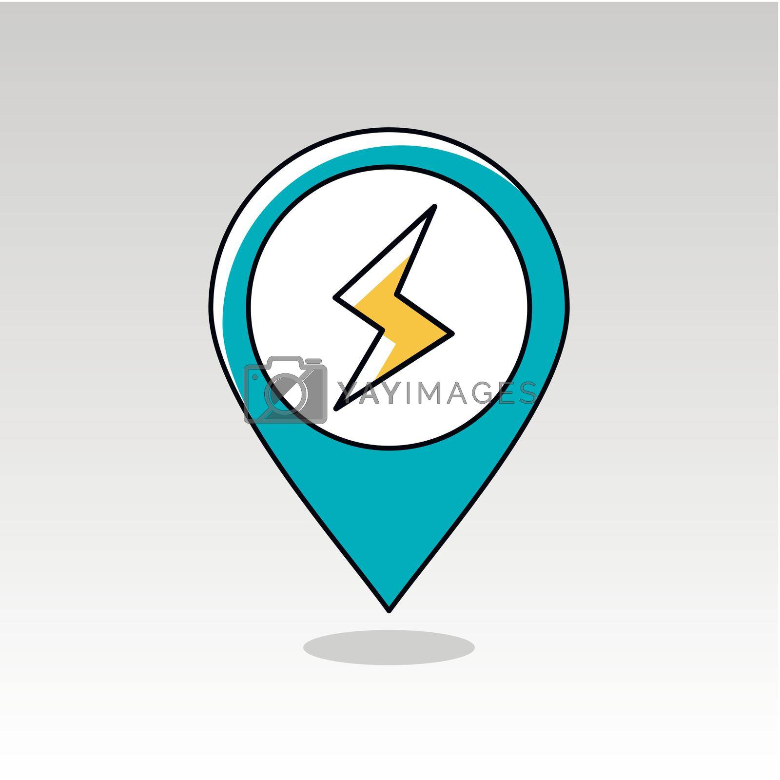 Lightning outline pin map icon. Map pointer. Map markers. Meteorology. Weather. Vector illustration eps 10