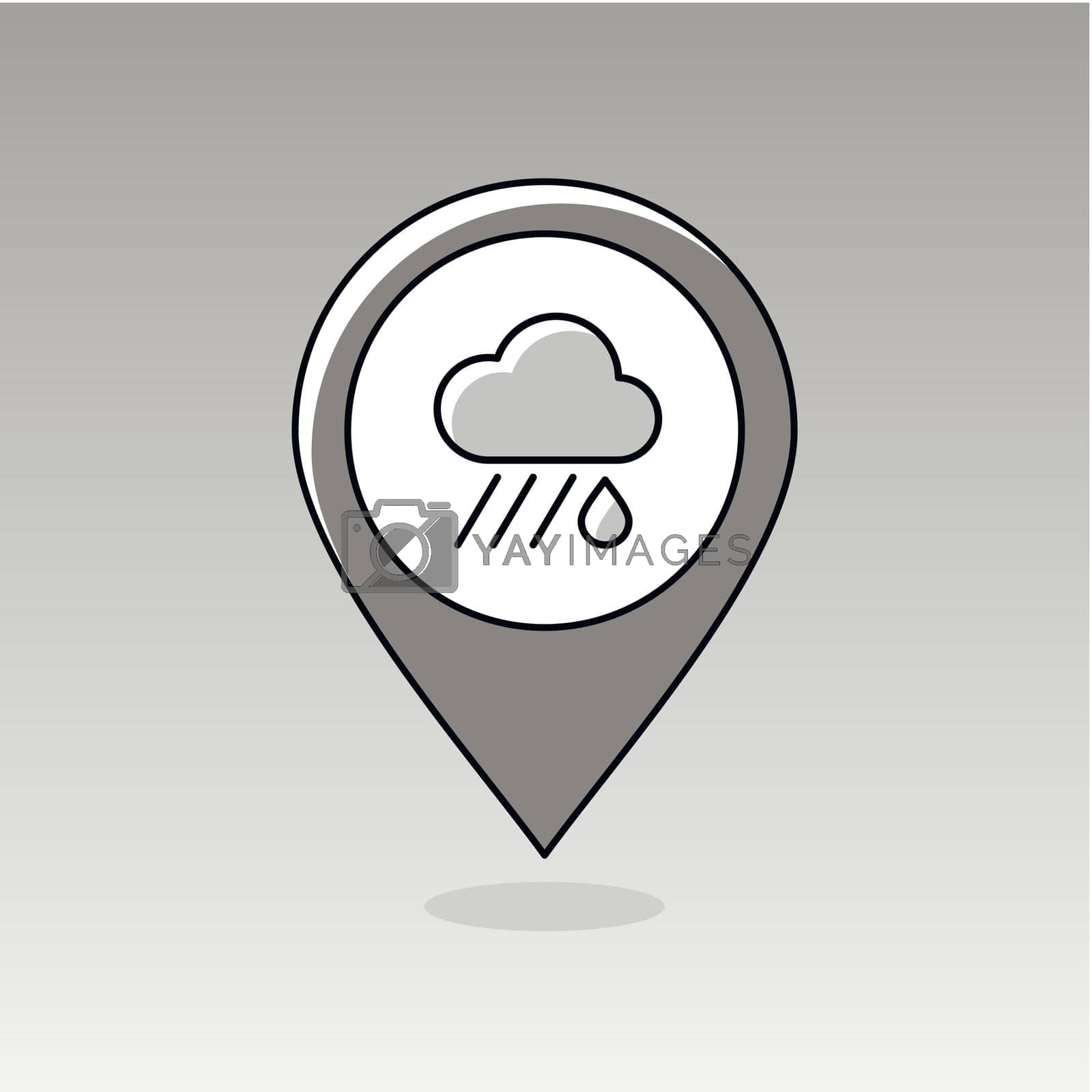 Rain Cloud outline pin map icon. Map pointer. Map markers. Downpour, rainfall. Weather. Vector illustration eps 10