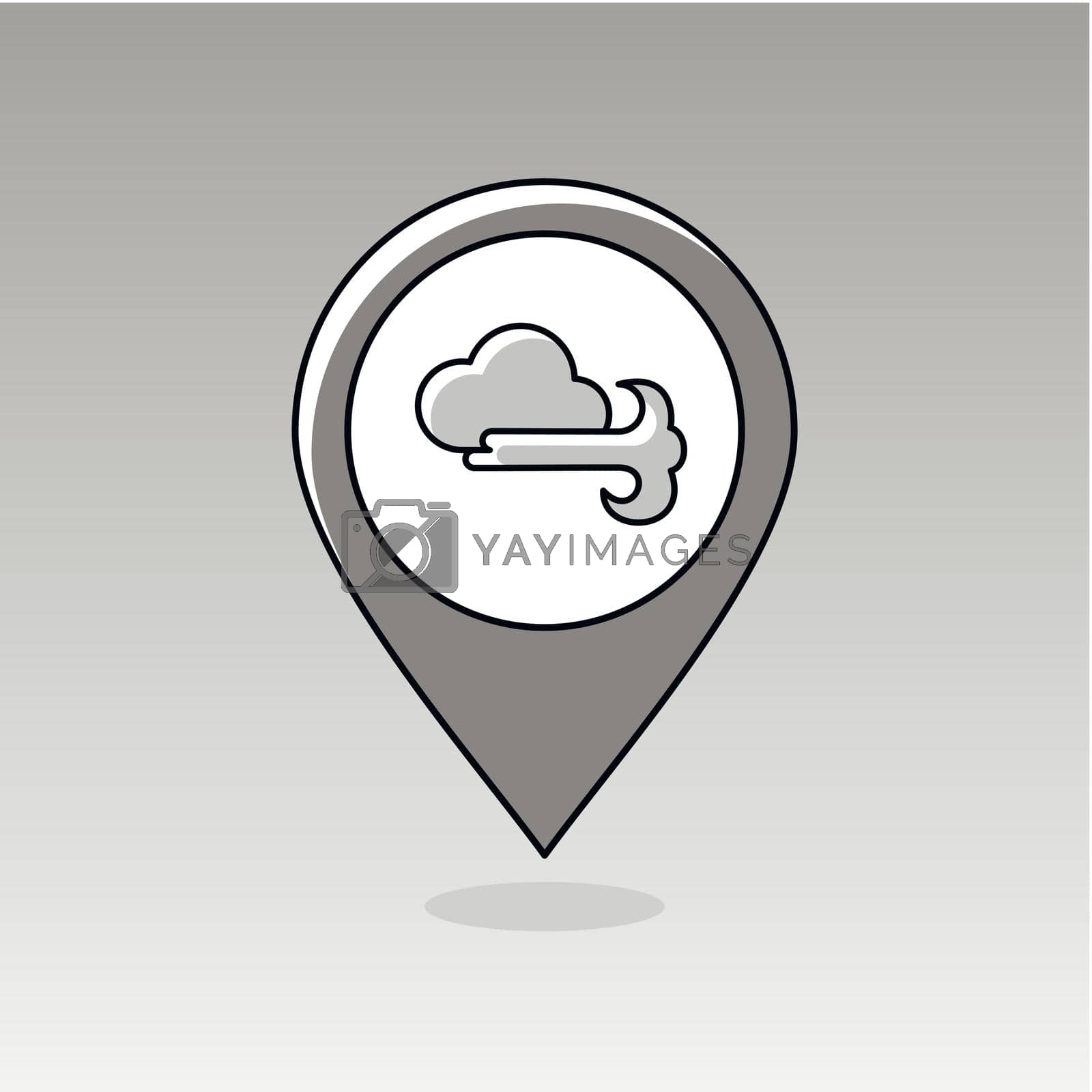 Cloud blows Wind outline pin map icon. Map pointer. Map markers. Meteorology. Weather. Vector illustration eps 10