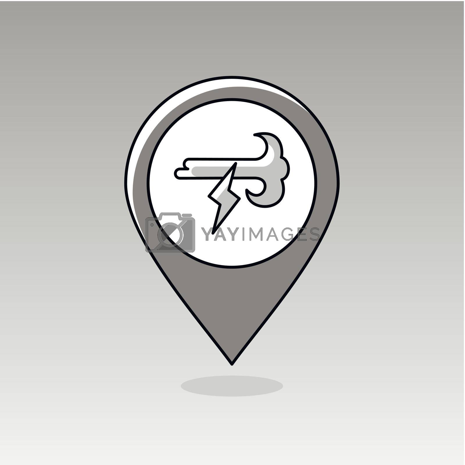 Wind Lightning outline pin map icon. Map pointer. Map markers. Meteorology. Weather. Vector illustration eps 10