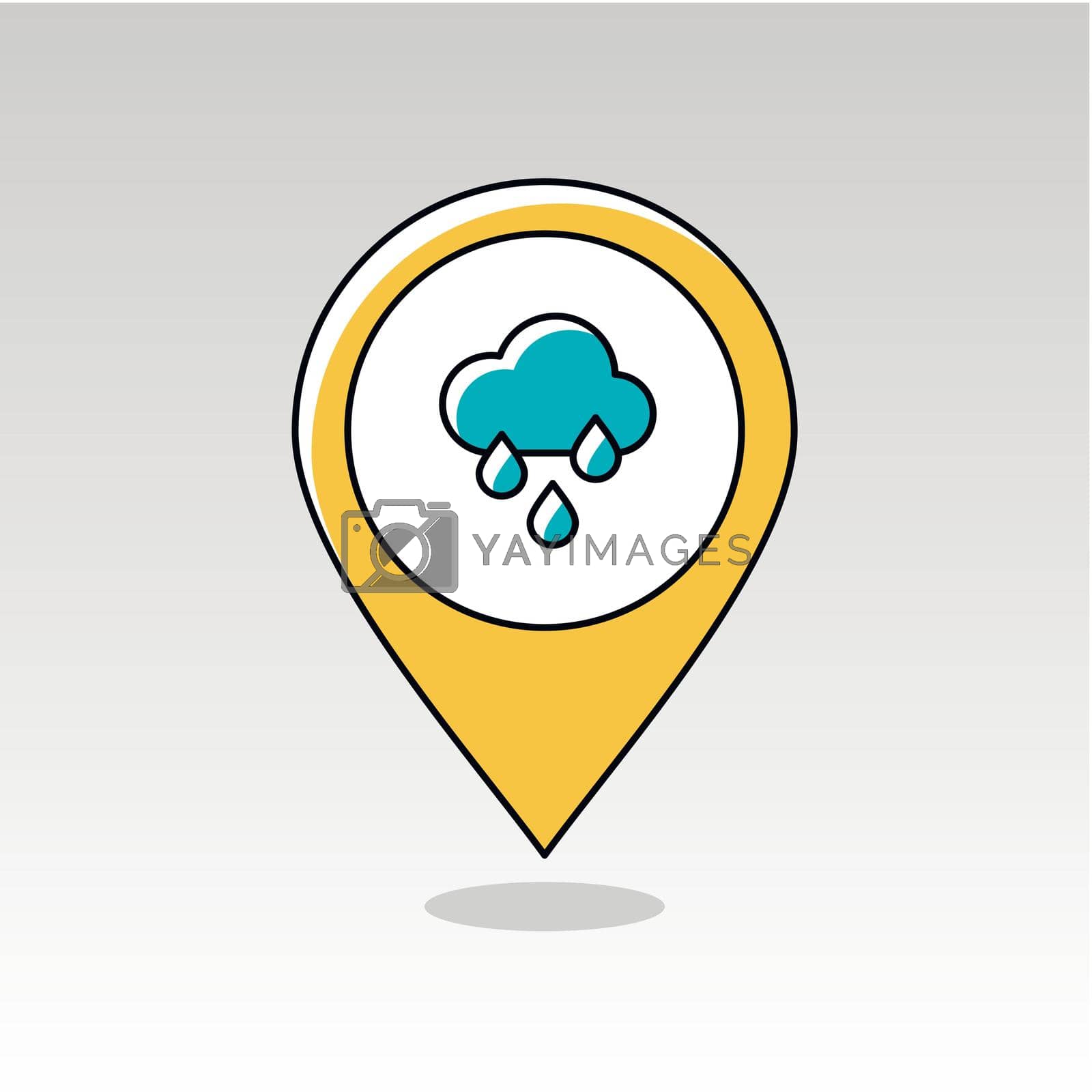 Rain Cloud Rainfall outline pin map icon. Map pointer. Map markers. Meteorology. Weather. Vector illustration eps 10